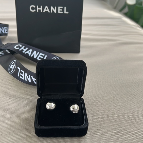 Authentic Chanel silver ball earrings with Chanel logo. - Picture 6 of 11